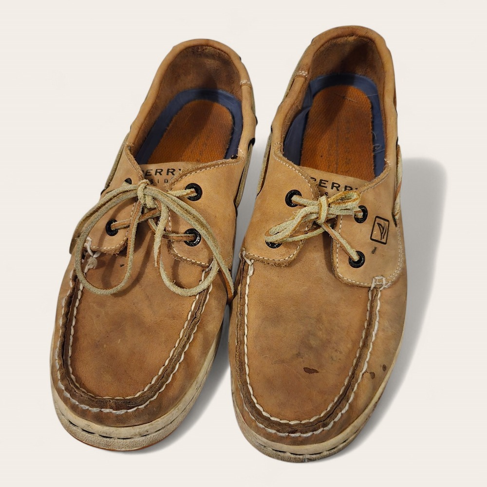 Sperry Docksiders Boat Shoes Preppy Nautical Coastal Men's Sz 9 GUC Tan Leather